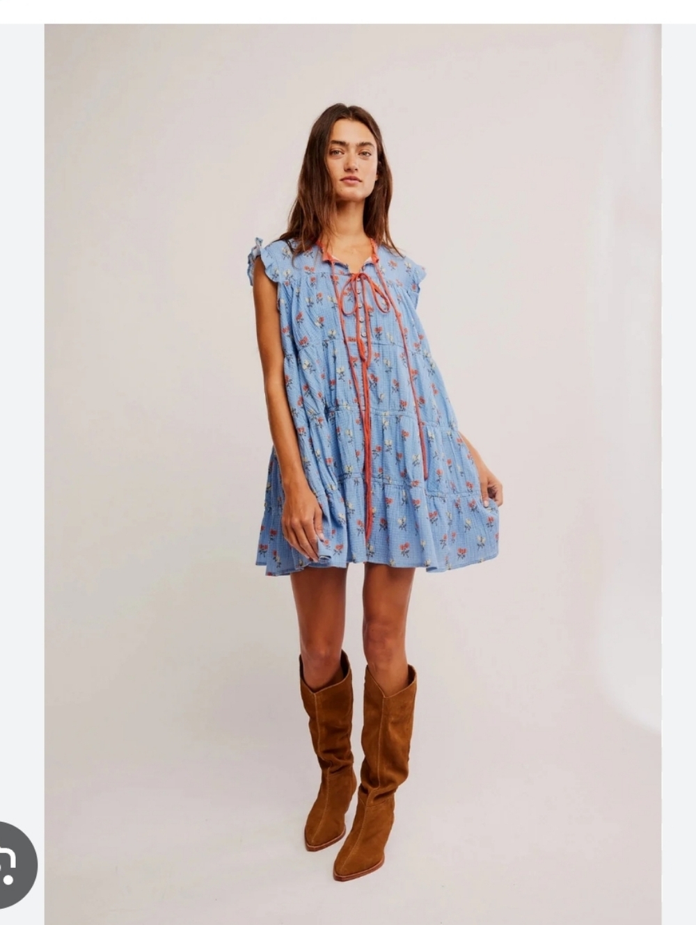 Free People Light Blue Floral Mini Dress